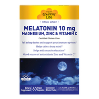 Натуральная добавка Country Life Melatonin 10 mg Magnesium, Zinc &amp; Vitamin C, 60 вегакапсул