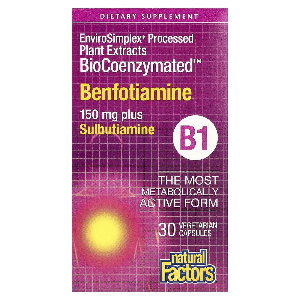 Витамины и минералы Natural Factors BioCoenzymated Benfotiamine plus Sulbutiamine, 30 вегакапсул