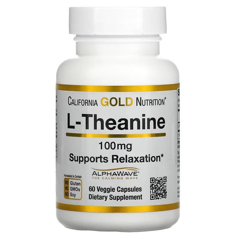 Амінокислота California Gold Nutrition L-Theanine 100 mg, 60 вегакапсул