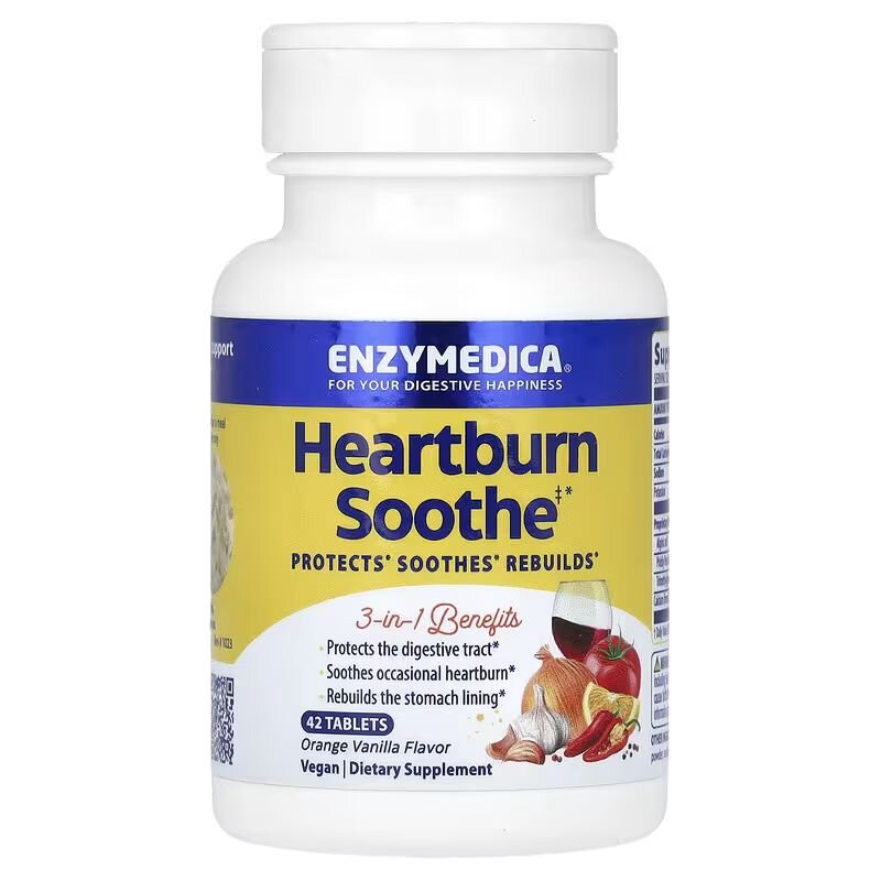 Натуральная добавка Enzymedica Heartburn Soothe, 42 жевательные таблетки