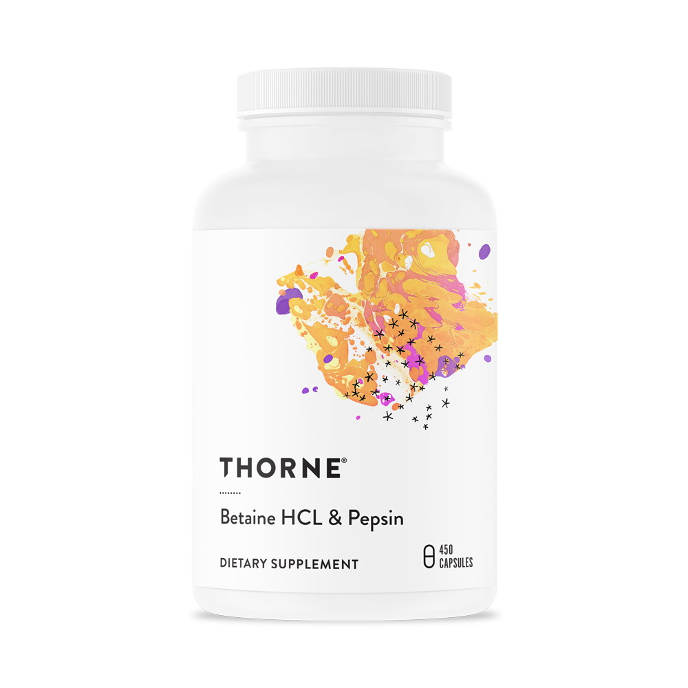 Натуральная добавка Thorne Betaine HCL &amp; Pepsin, 450 капсул