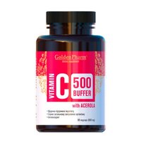 Витамины и минералы Golden Pharm Vitamin C 500 mg Buffer with Acerola, 90 капсул