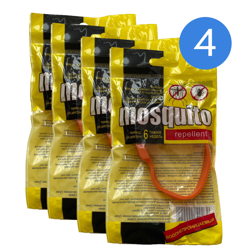 Засіб від комах браслет з репелентом від комарів та кліщів Mosquito Помаранчевий - НАБІР 4 шт