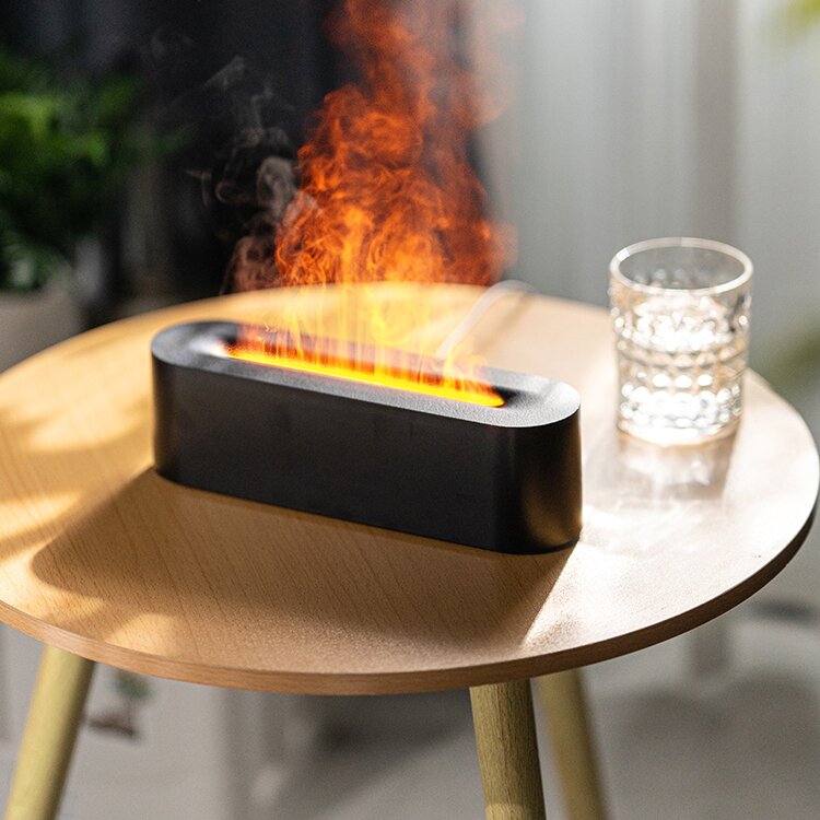 Увлажнитель воздуха портативный Kinscoter DQ-709 Nordic Style Flame V2 аромадифузор электрический, эффект пламени, Black