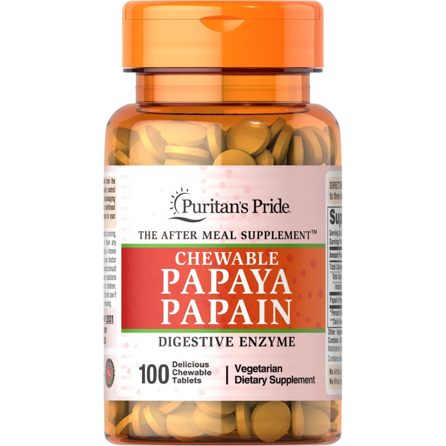 Натуральна добавка Puritan's Pride Papaya Papain, 100 жувальних таблеток