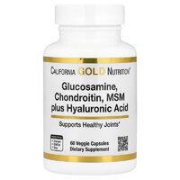 Препарат для суставов и связок California Gold Nutrition Glucosamine, Chondroitin, MSM Plus Hyaluronic Acid, 60 вегакапсул