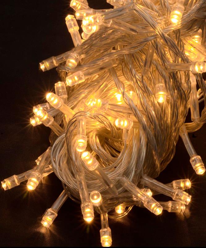 Светодиодная гирлянда 160 LED классическая 5 мм длина 8.5 метров с прозрачным проводом свет белый теплый (1120-07)