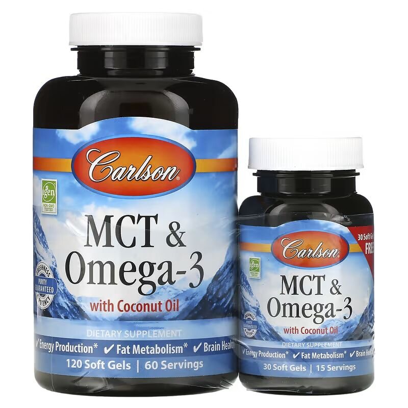 Жирные кислоты Carlson Labs MCT &amp; Omega-3, 120 + 30 капсул