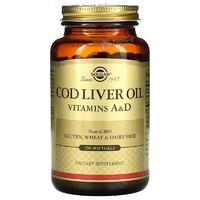 Жирні кислоти Solgar Cod Liver Oil Vitamin A &amp; D, 250 капсул
