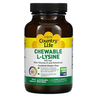 Аминокислота Country Life Chewable L-Lysine, 60 жевательных таблеток