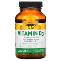 Вітаміни та мінерали Country Life Vitamin D3 2500 IU, 200 капсул