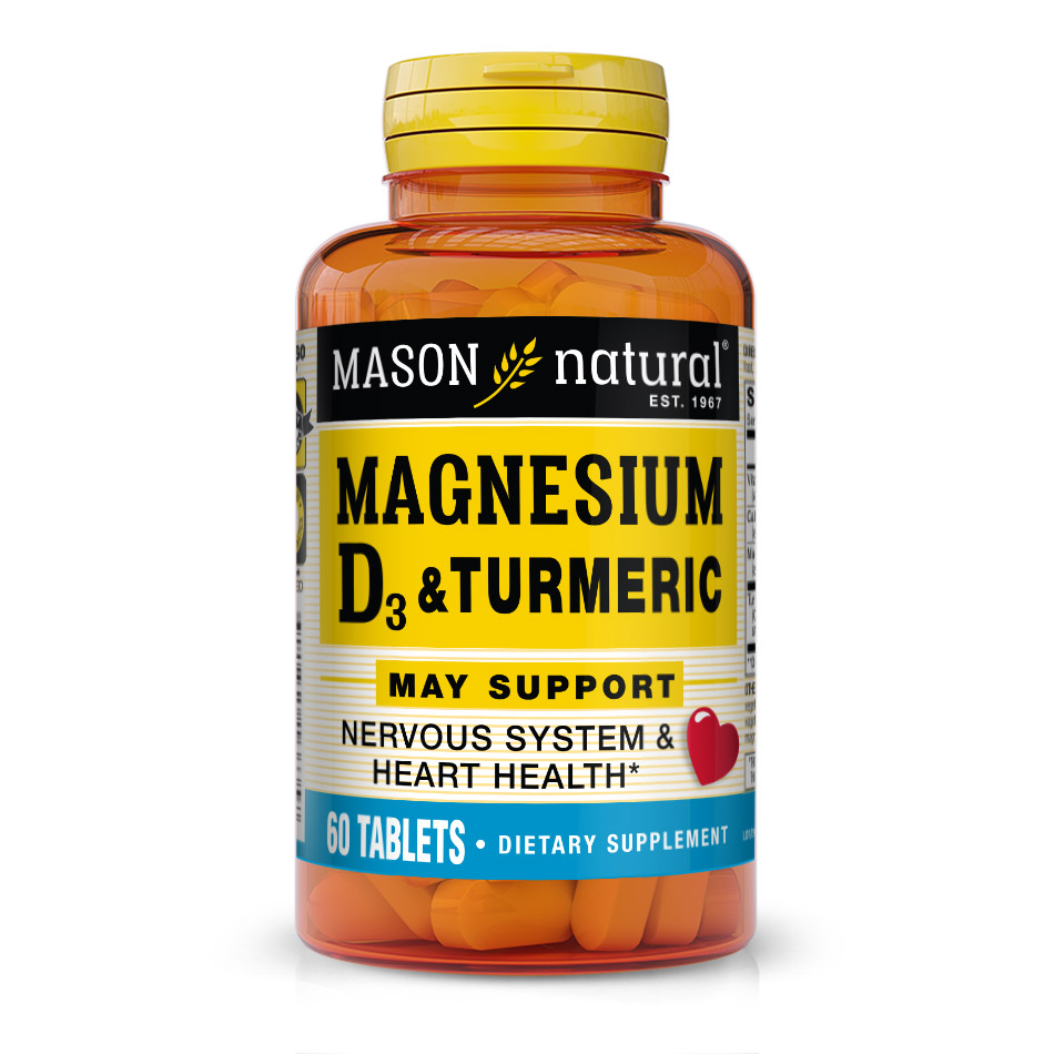 Вітаміни та мінерали Mason Natural Magnesium &amp; Vitamin D3 With Turmeric, 60 таблеток