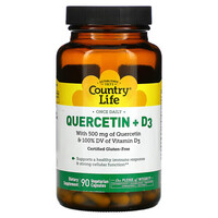 Натуральная добавка Country Life Quercetin + D3, 90 вегакапсул