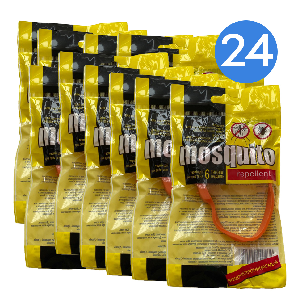 Средство от насекомых браслет с репеллентом от комаров и клещей Mosquito Оранжевый - НАБОР 24 шт