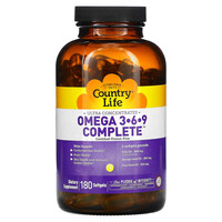 Жирные кислоты Country Life Omega 3-6-9 Complete, 180 капсул