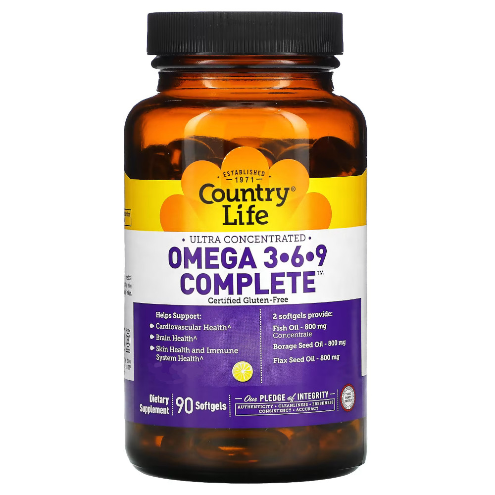 Жирні кислоти Country Life Omega 3-6-9 Complete, 90 капсул