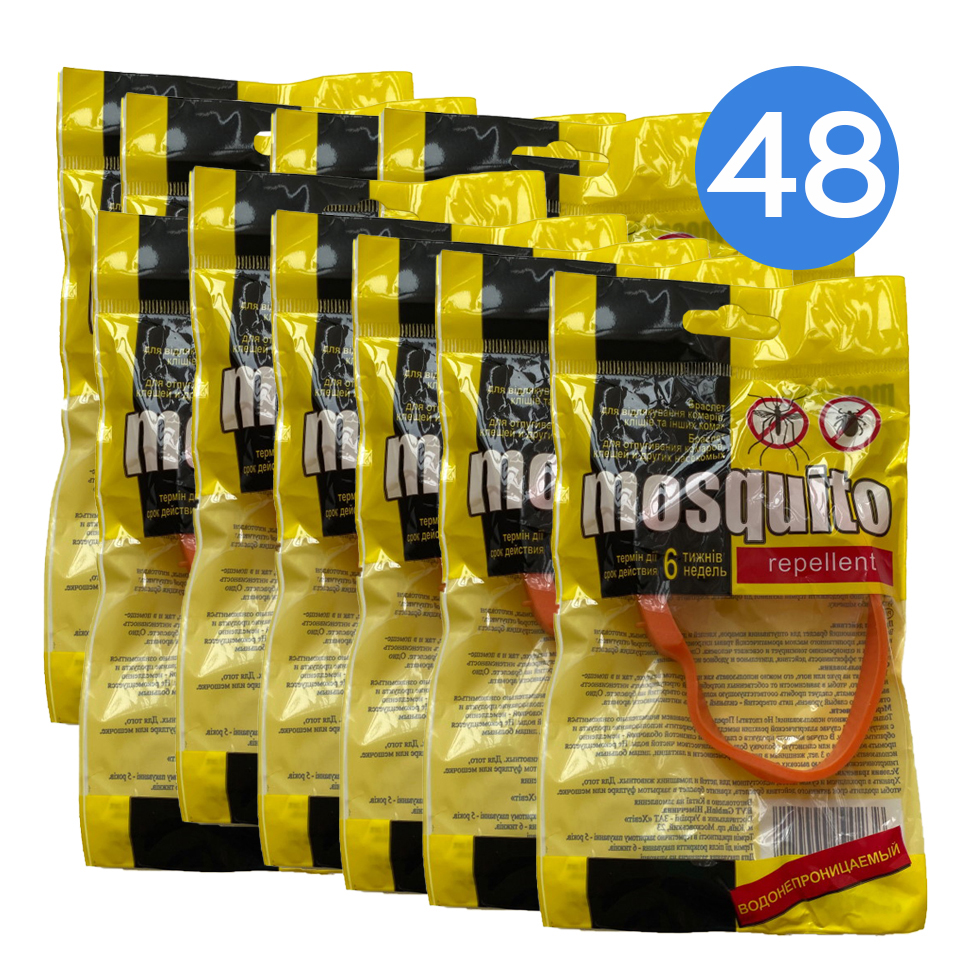 Засіб від комах браслет з репелентом від комарів та кліщів Mosquito Помаранчевий - НАБІР 48 шт