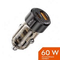 автомобильное в прикуриватель Toocki 60W (1 Type-C 30w + 1 USB 30w) Black Transparent