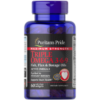 Жирные кислоты Puritan's Pride Triple Omega 3-6-9 Fish, Flax &amp; Borage Oils Maximum Strength, 60 капсул
