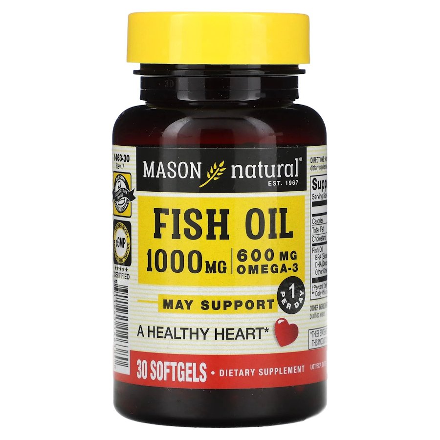Жирні кислоти Mason Natural Fish Oil 1000 mg Omega 600 mg, 30 капсул