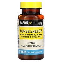 Натуральная добавка Mason Natural Super Energy with Guarana, Panax Ginseng &amp; Kola Nut, 60 таблеток