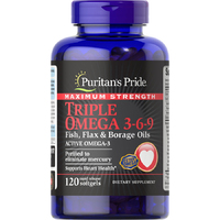 Жирные кислоты Puritan's Pride Triple Omega 3-6-9 Fish, Flax &amp; Borage Oils Maximum Strength, 120 капсул