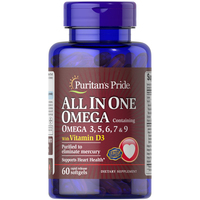 Жирные кислоты Puritan's Pride All In One Omega 3, 5, 6, 7 &amp; 9 with Vitamin D3, 60 капсул