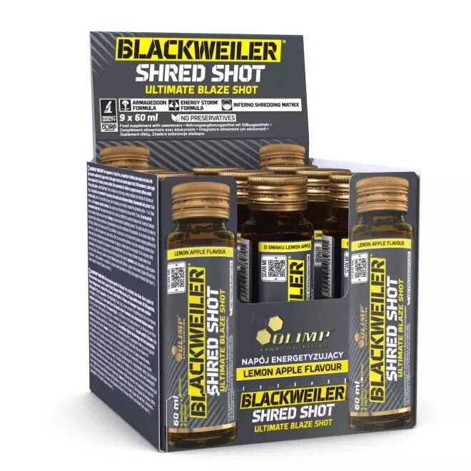 Предтренировочный комплекс Olimp BlackWeiler Shred Shot СТЕКЛО, 9*60 мл