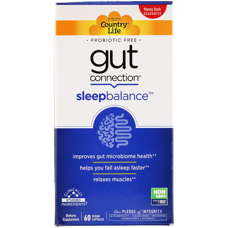 Натуральна добавка Country Life Gut Connection Sleep Balance, 60 вегакапсул