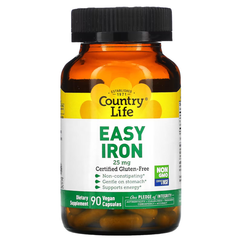 Вітаміни та мінерали Country Life Easy Iron, 90 вегакапсул