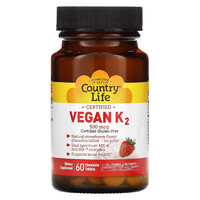 Витамины и минералы Country Life Vegan K2 500 mcg, 60 жевательных таблеток