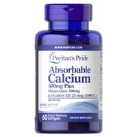 Витамины и минералы Puritan's Pride Absorbable Calcium 600 mg plus Magnesium 300 mg Vitamin D 1000 UI , 60 капсул