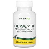Витамины и минералы Natures Plus Cal/Mag/Vit D3 with Vitamin K2, 90 таблеток