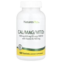 Витамины и минералы Natures Plus Cal/Mag/Vit D3 with Vitamin K2, 180 таблеток