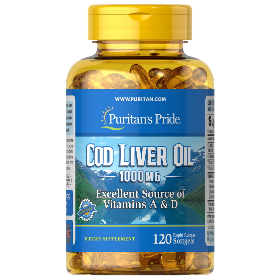 Жирные кислоты Puritan's Pride Cod Liver Oil 1000 mg, 120 капсул