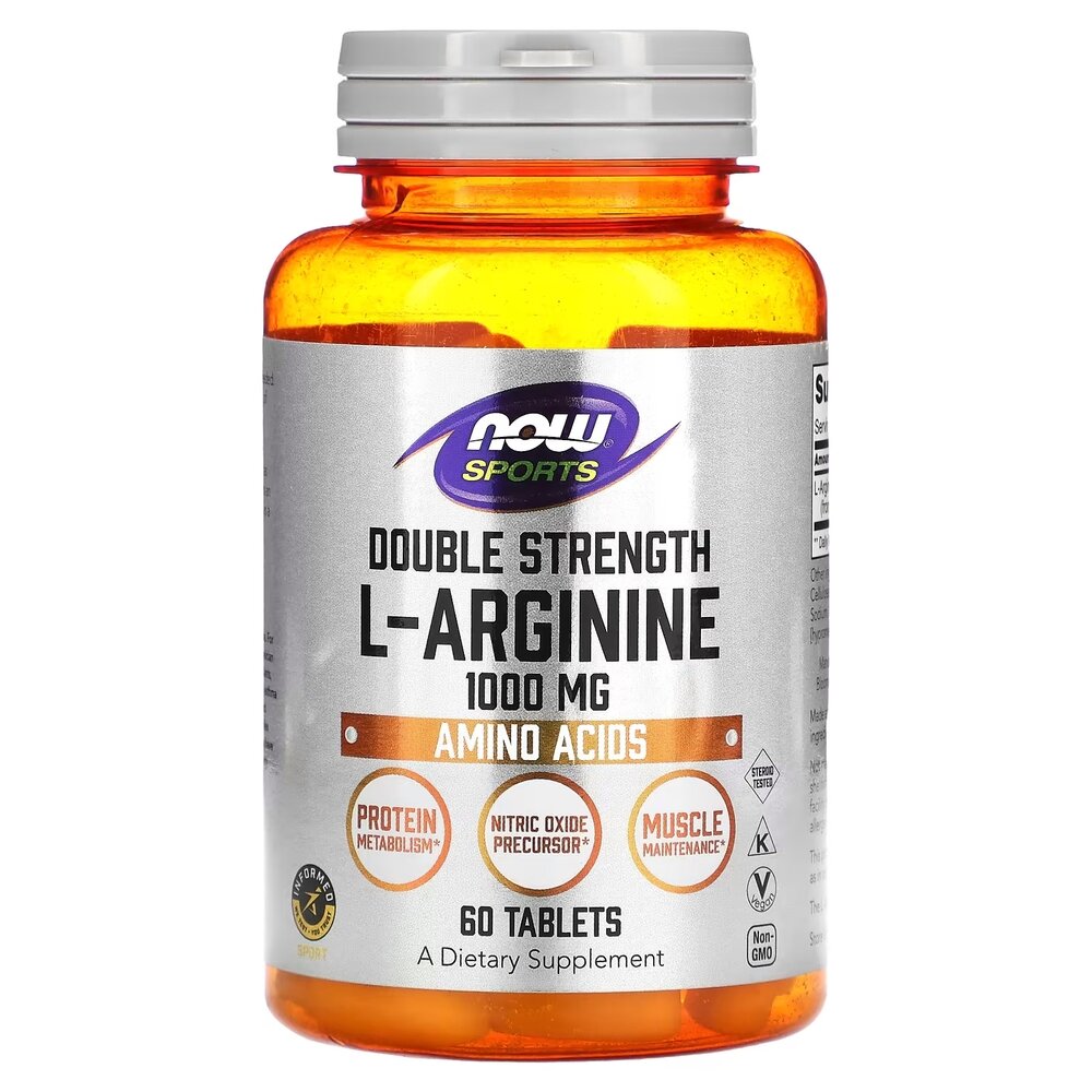 Амінокислота NOW Sports L-Arginine 1000 mg Double Strength, 60 таблеток
