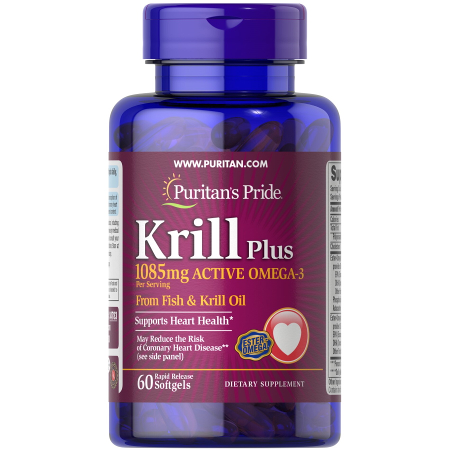 Жирні кислоти Puritan's Pride Krill Plus 1085 mg, 60 капсул