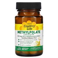 Витамины и минералы Country Life Methylfolate 800 mcg, 60 жевательных таблеток
