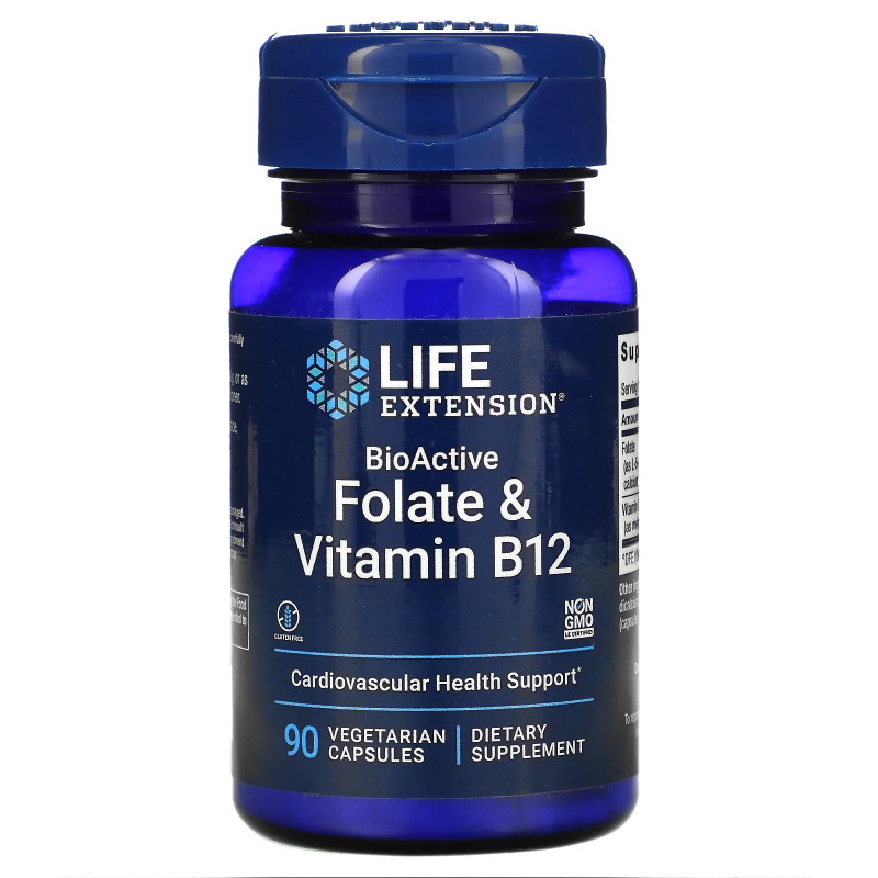 Вітаміни та мінерали Life Extension BioActive Folate &amp; Vitamin B12, 90 вегакапсул