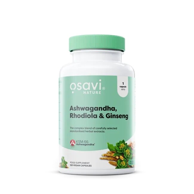 Натуральна добавка Osavi Ashwagandha Rhodiola &amp; Ginseng, 120 капсул