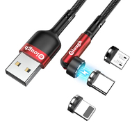 Кабель магнитный с быстрой зарядкой Elough 7 Contact 3 A, 3 в 1 Micro USB/Lightining/Type C, вращение на 540°, 1 м, Red - круглый коннектор