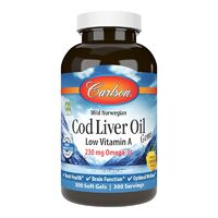 Жирные кислоты Carlson Labs Cod Liver Oil Gems Low Vitamin A, 300 капсул