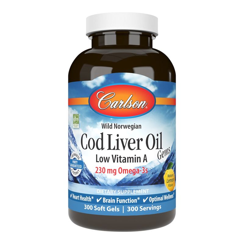 Жирные кислоты Carlson Labs Cod Liver Oil Gems Low Vitamin A, 300 капсул