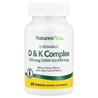 Витамины и минералы Natures Plus Chewable D &amp; K Complex, 60 жевательных таблеток