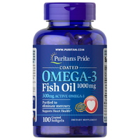 Жирні кислоти Puritan's Pride Omega 3 Fish Oil 1000 mg Coated, 100 капсул