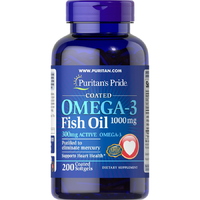 Жирні кислоти Puritan's Pride Omega 3 Fish Oil 1000 mg Coated, 200 капсул