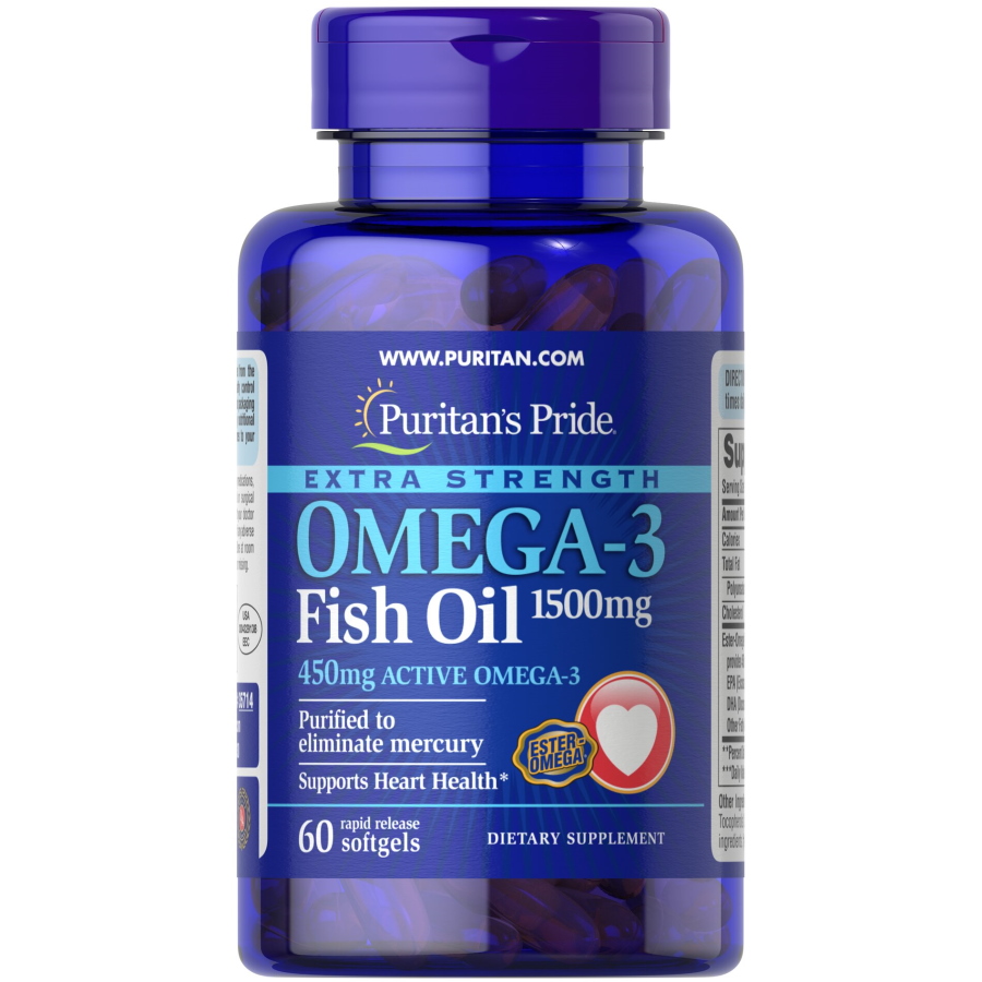Жирні кислоти Puritan's Pride Omega 3 Fish Oil 1500 mg Extra Strength, 60 капсул