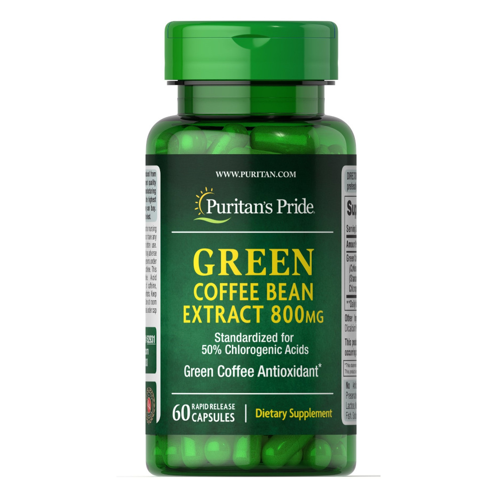 Натуральна добавка Puritan's Pride Green Coffee Bean Extract 800 mg, 60 капсул
