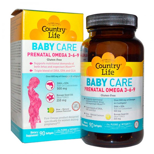 Жирні кислоти Country Life Baby Care Prenatal Omega 3-6-9, 90 капсул