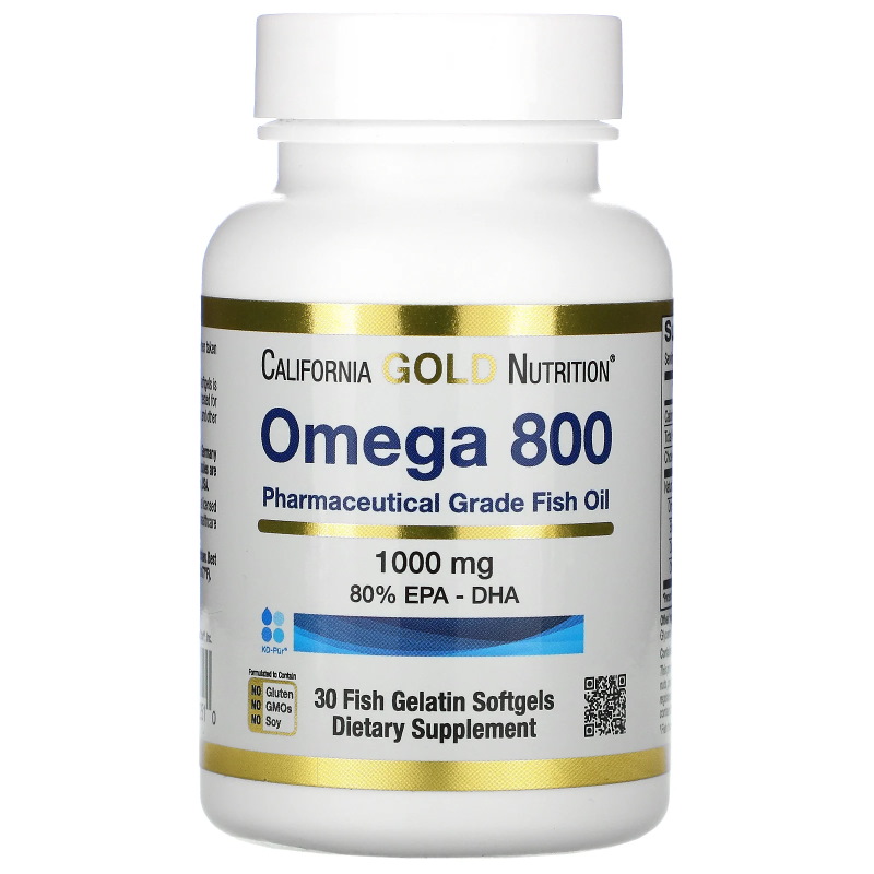 Жирні кислоти California Gold Nutrition Omega 800, 30 рибних капсул